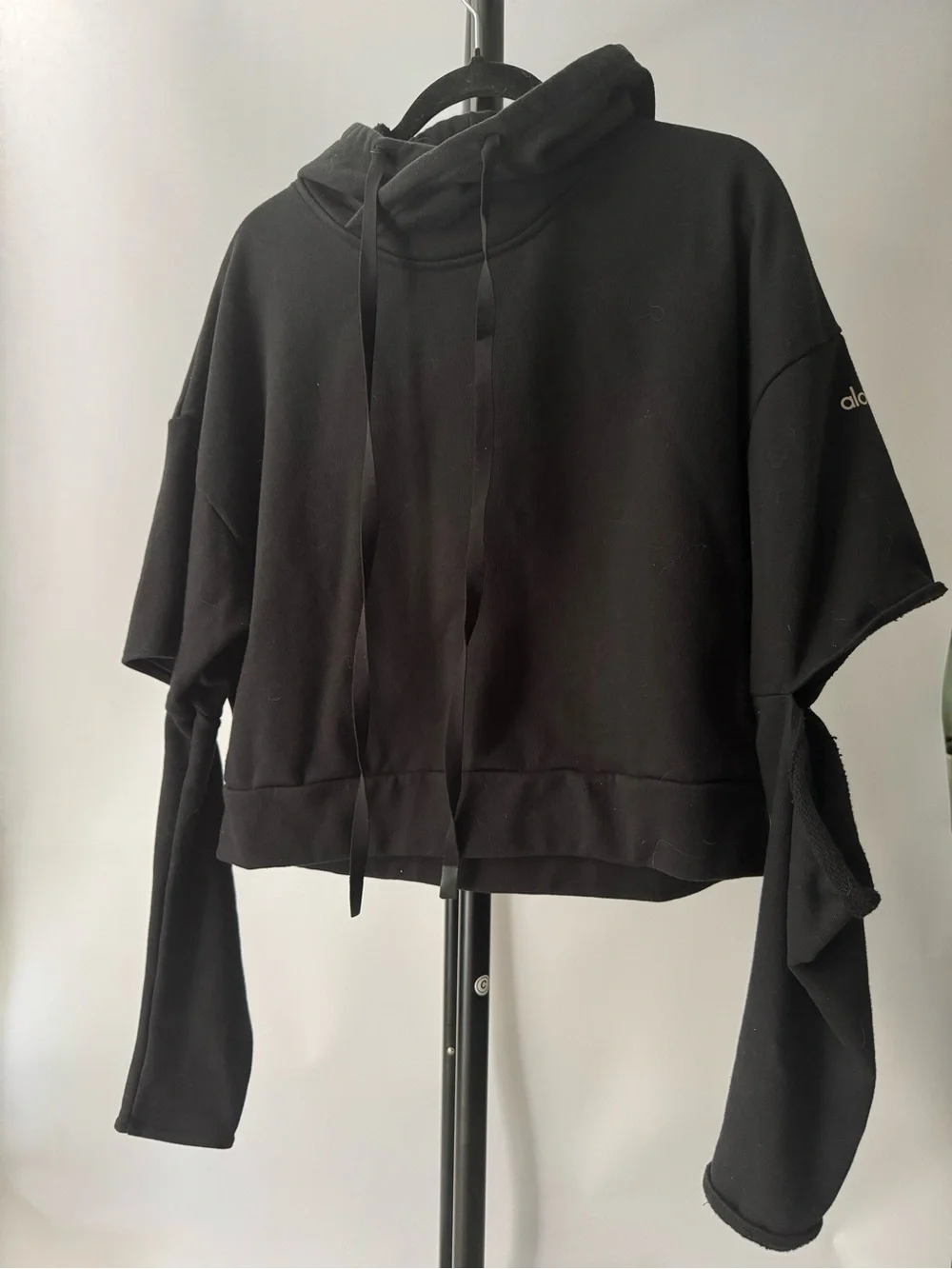 ALO Yoga Black Cropped Hoodie with Drawstring